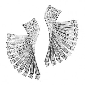 18K Art Deco Inspired Fan Shaped Diamond Earrings